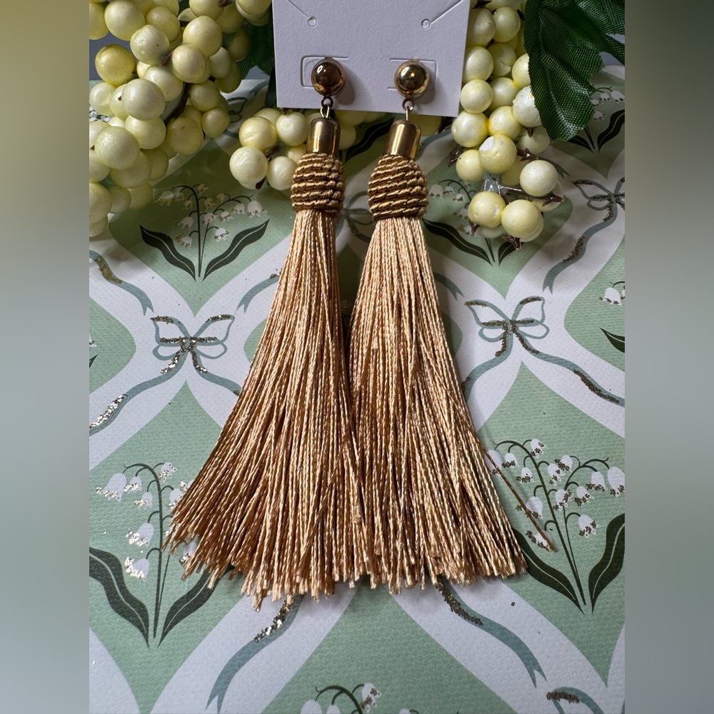 Gold and tan Tassel Drop Earrings — Elegant Women’s Statement Jewelry